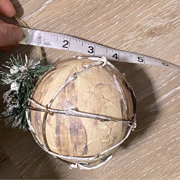 Large birch bark rustic glitter snowy holiday Christmas tree Ornaments set of 4 - Picture 6 of 6